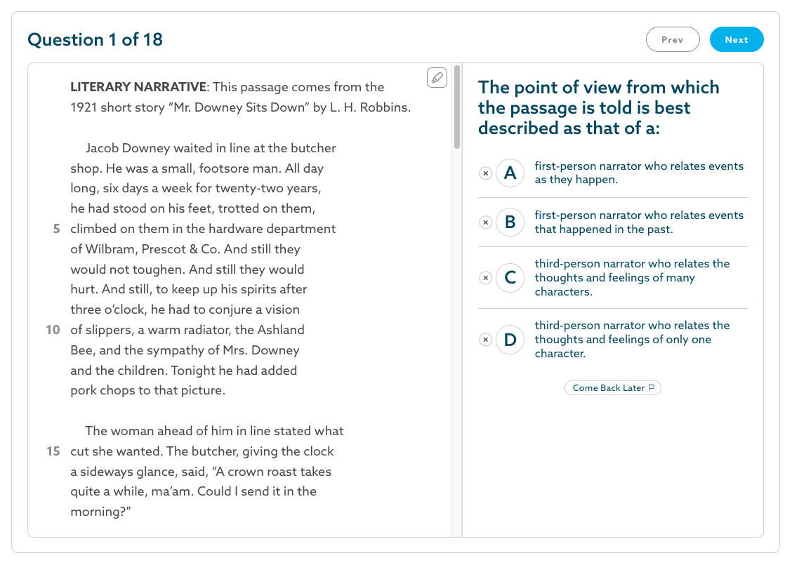 Test Innovators Free ACT Practice Test Reading Question 1