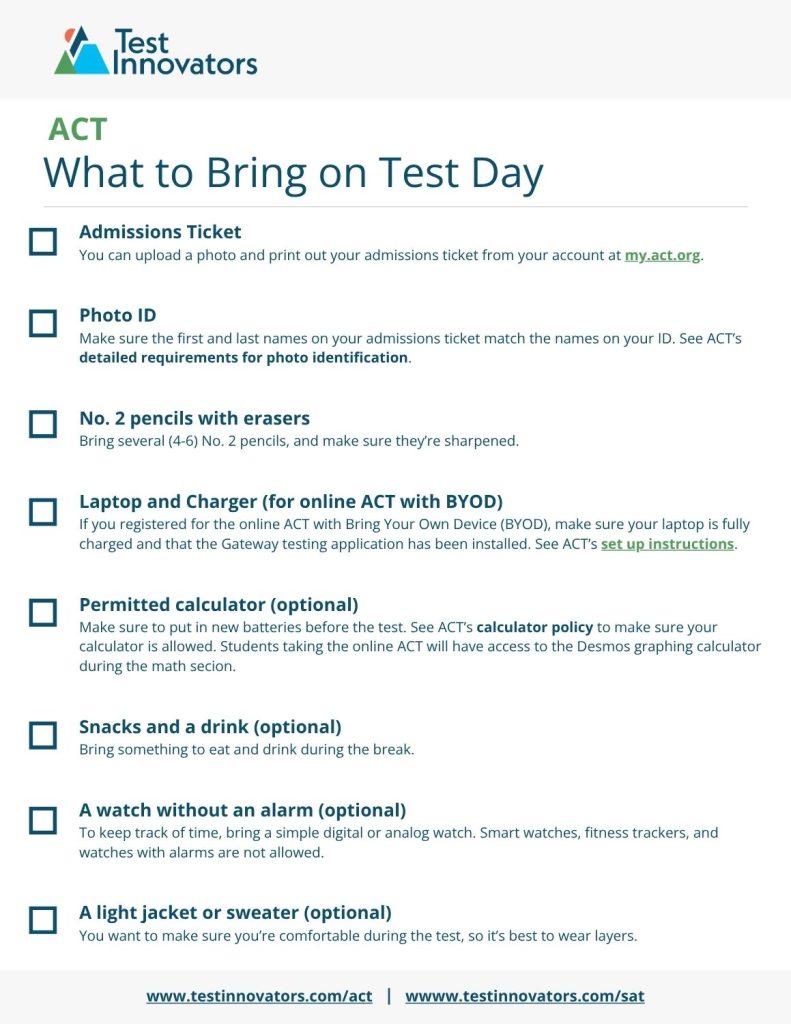 Info Packet Page 5 Thumbnail. ACT Checklist
