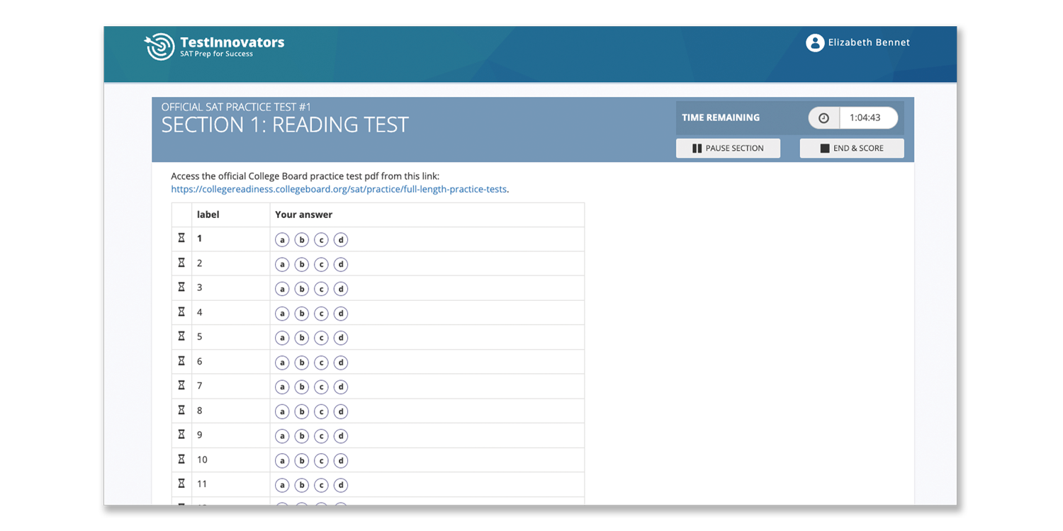 Paper SAT Practice Scoring Official Tests SAT Practice Test by Test Innovators