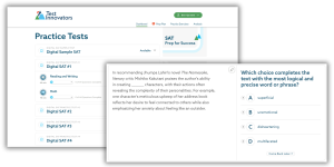Test Innovators SAT dashboard and practice test question