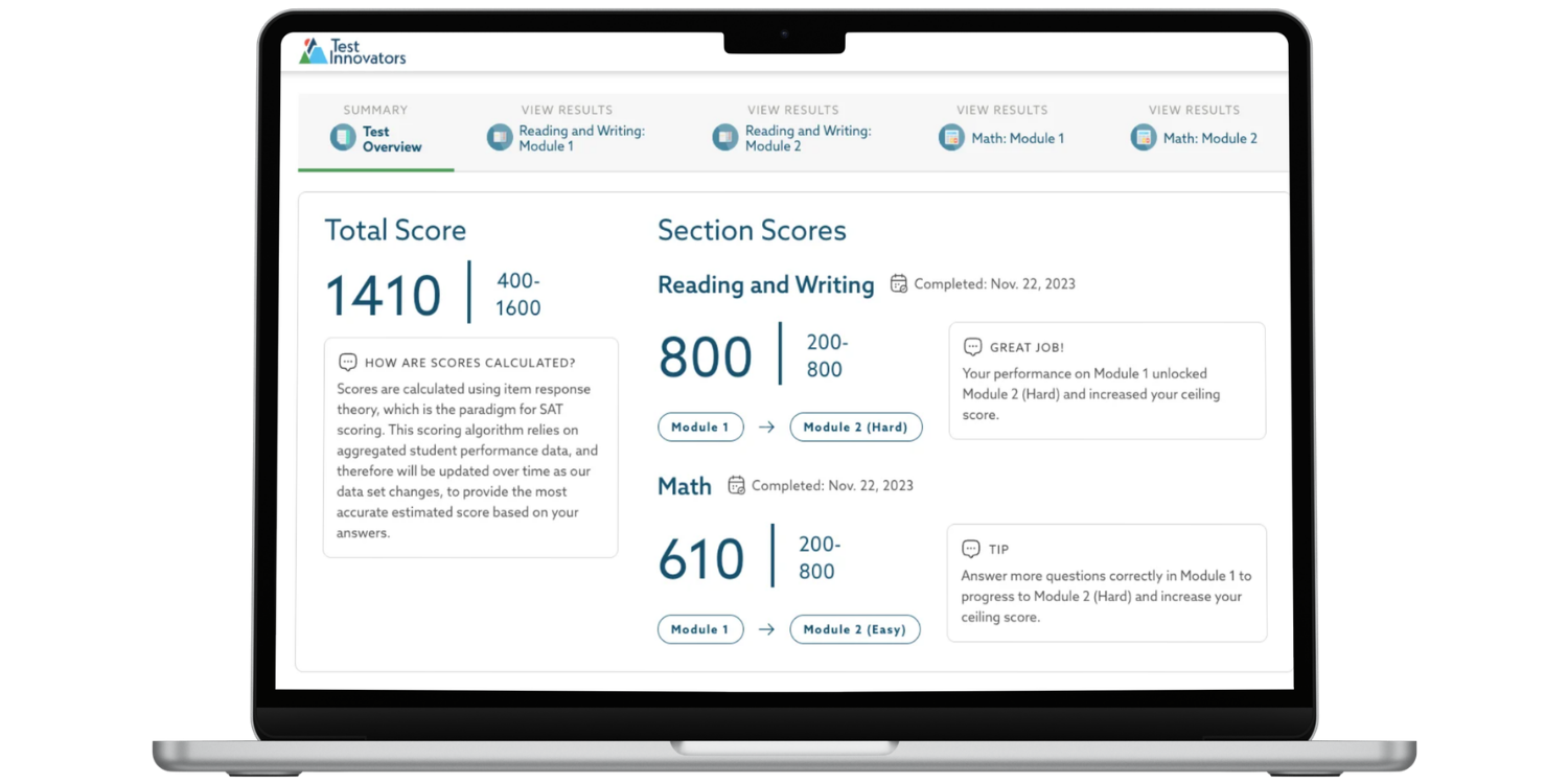 Test Innovators SAT Score Report