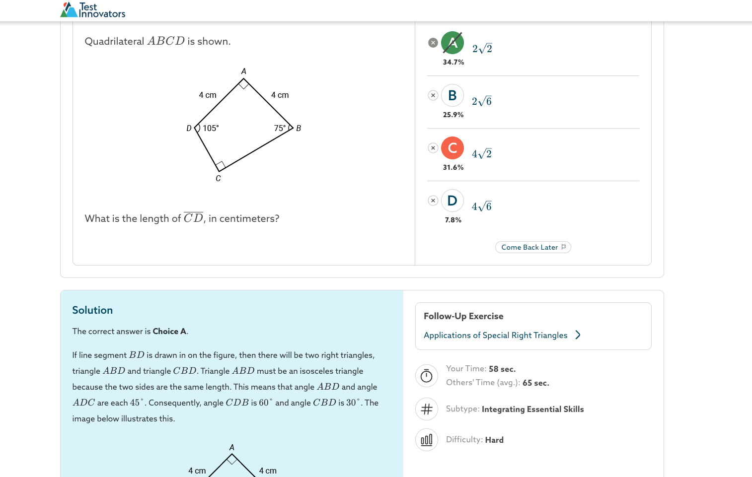 Test Innovators follow up exercise on practice test question.