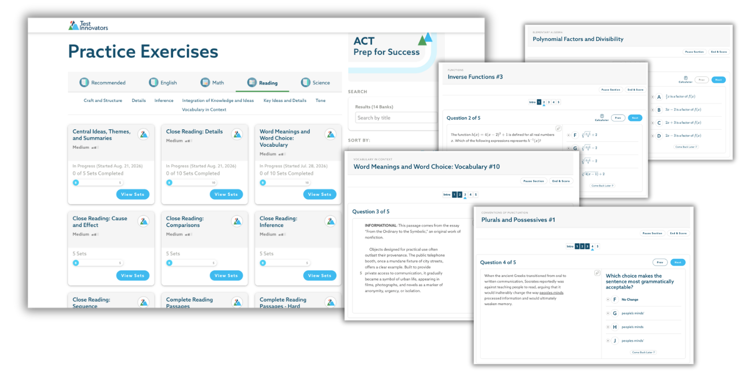 Test Innovators targeted practice exercises for the ACT test